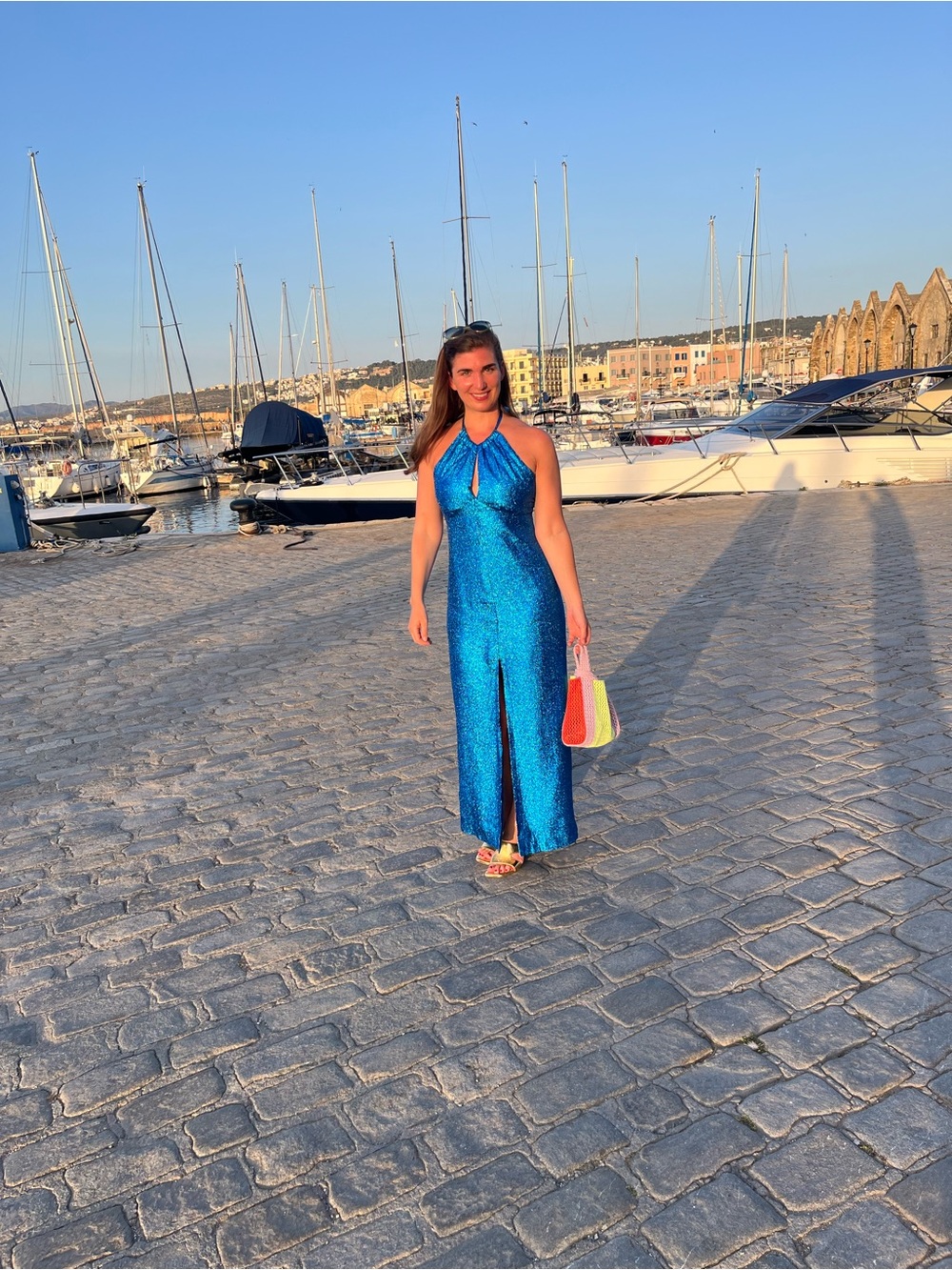Vintage 70s Electric Blue Halter Maxi Dress - Picture 8 of 8